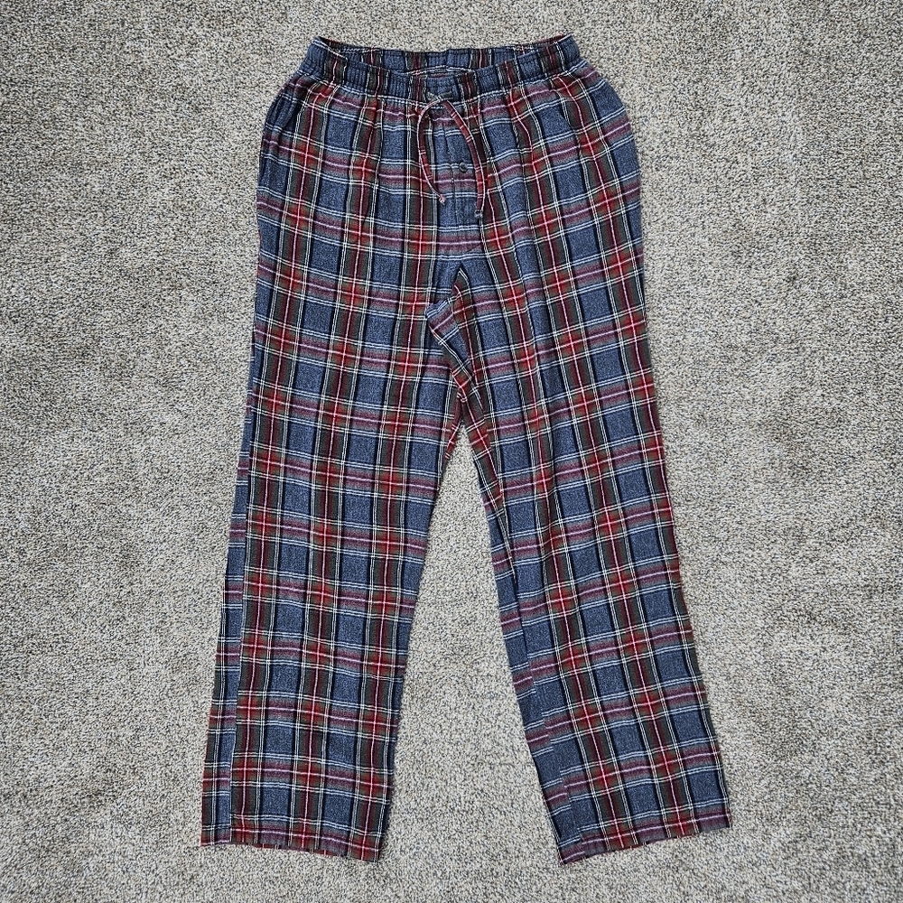 LL Bean Men's Scotch Plaid Flannel Sleep Pants Navy Stewart Gray Pajamas Size S